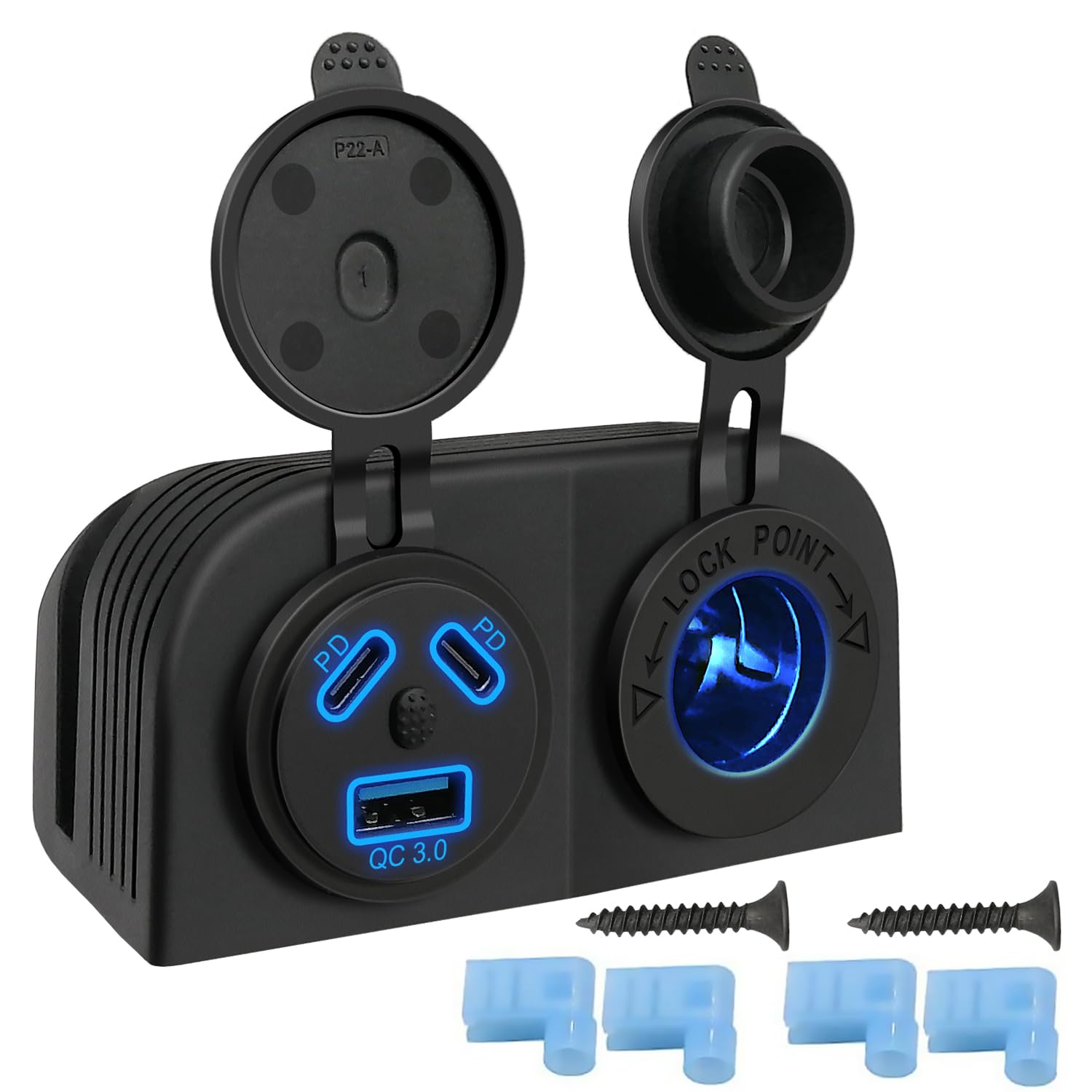 Giantdeer Zelttyp 2PD+QC3.0 Auto-Ladesteckdose, IP66 Wasserdichte Steckdosenleiste mit Schlüsselschalter, 3 USB Steckdosen für 12-24V Auto, Boot, Buggy, Strandauto von Giantdeer