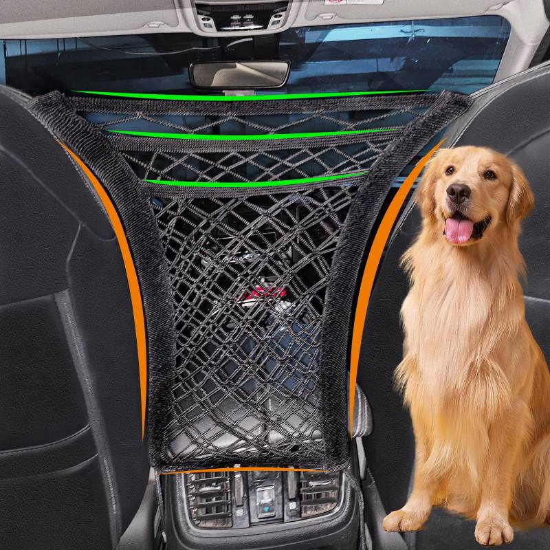 Giantree 3-lagige Auto Netztasche, Auto AufbewahrungstascheGepäcktaschentuchhalter Auto Hundegitter Sitzlehne Netztasche Netz Haustierzaun Kinderschutzgitter für Rücksitz(1 Stück) von Giantree