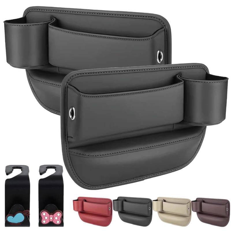 Naneug Car Leather Cup Holder Gap Bag, Leather Car Seat Storage Box with Water Cup Holder, Universal Seat Gap Organizer, Adjustable Car Seat Storage Box, for Phones Glasses Keys Cards (Black,a Pair) von Gienslru