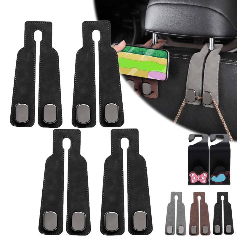 Tekiep Car Seat Hooks, Car Seat Hooks for Headrest, Car Seat Back Storage Hook, Car Seat Back Double Hook, Car Seat Headrest Hooks for Purses and Bags (4*Black) von Gienslru