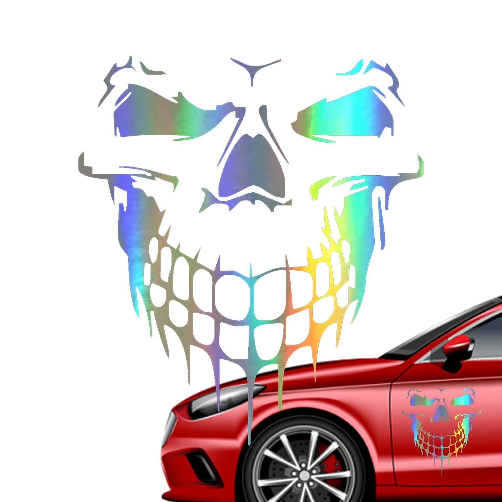 Reflektierende Totenkopfaufkleber, Totenkopf Vinyls Autoaufkleber Reflektierend, Wasserdichter Vinyl-Schädel-Grafik-Auto-Motorhauben-Streifen-Aufkleber, Seitenkörper-Aufkleber, Rennsport-Aufkleber-Dek von Gihioue