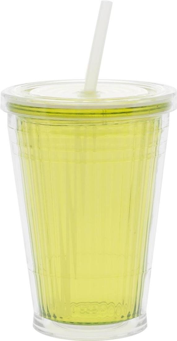 Gimex Campingartikel Trinkbecher 450ml mit Schraubdeckel Plus Strohhalm Lemon, 550/080 von Gimex