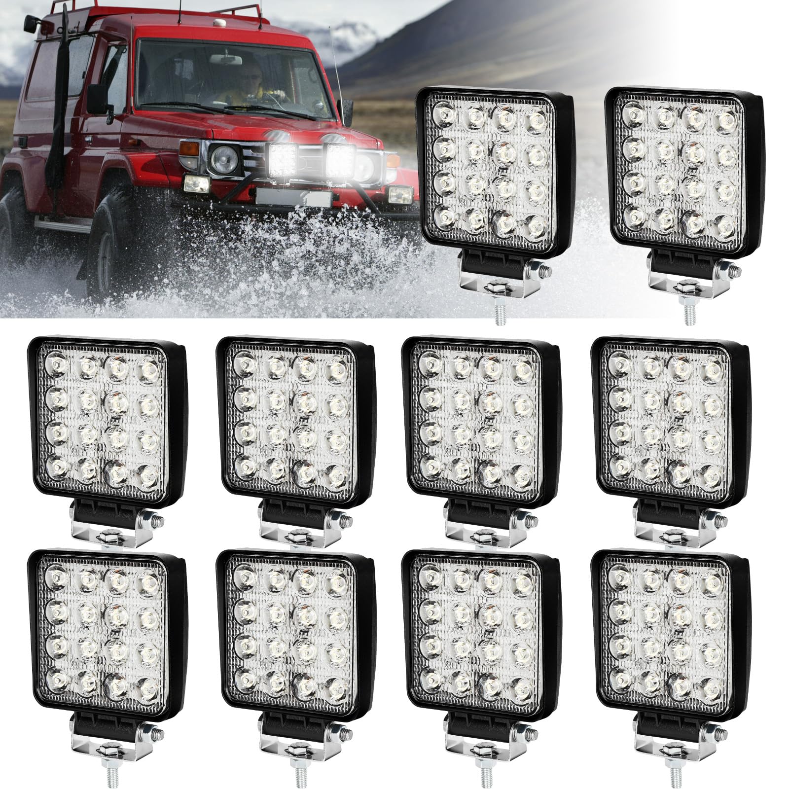 Gimisgu 10 Pack LED Arbeitsscheinwerfer 12V/24V 48W Led Zusatzscheinwerfer IP67 Wasserdicht Offroad Scheinwerfer Kaltweiß Arbeitslicht für SUV Auto Traktor Bagger von Gimisgu