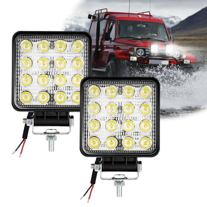 Gimisgu 2 Pack LED Arbeitsscheinwerfer 12V/24V 48W Led Zusatzscheinwerfer IP67 Wasserdicht Offroad Scheinwerfer Kaltweiß Arbeitslicht für SUV Auto Traktor Bagger von Gimisgu