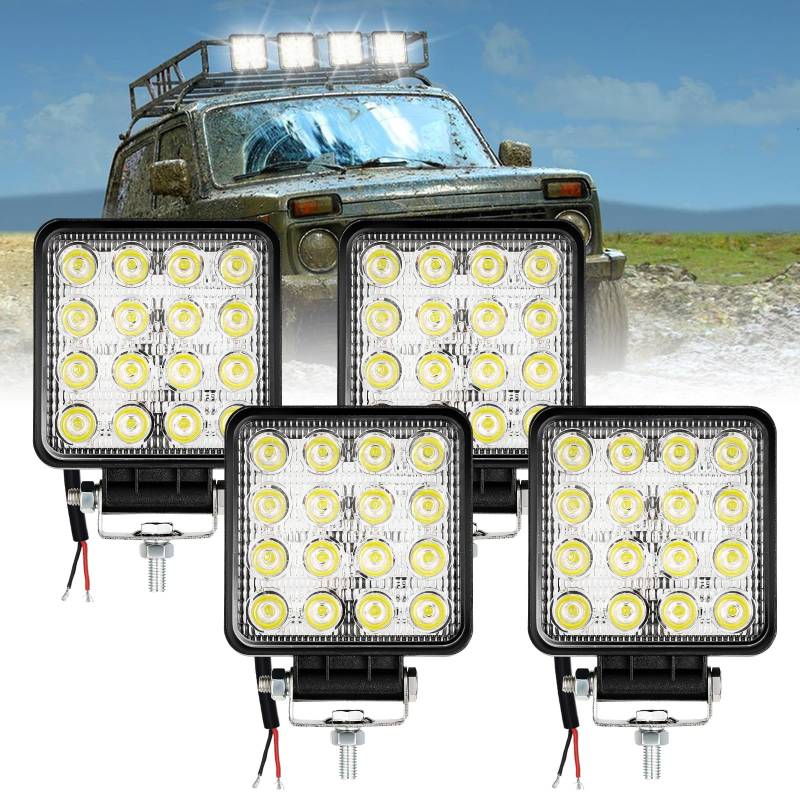 Gimisgu 4 Pack LED Arbeitsscheinwerfer 12V/24V 48W Led Zusatzscheinwerfer IP67 Wasserdicht Offroad Scheinwerfer Kaltweiß Arbeitslicht für SUV Auto Traktor Bagger von Gimisgu