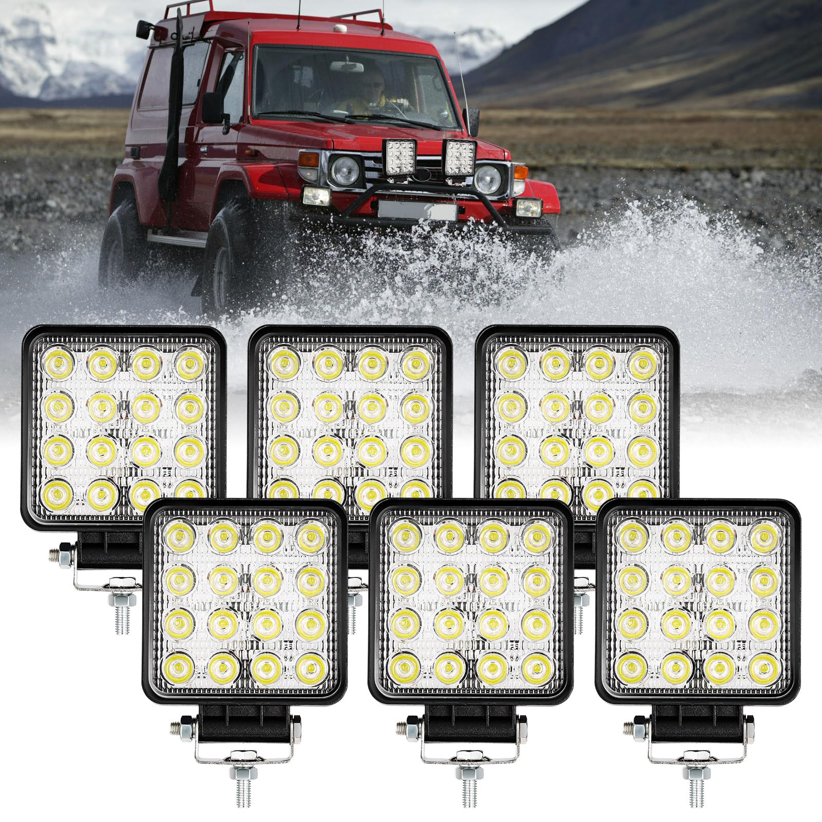 Gimisgu 6 Pack LED Arbeitsscheinwerfer 12V/24V 48W Led Zusatzscheinwerfer IP67 Wasserdicht Offroad Scheinwerfer Kaltweiß Arbeitslicht für SUV Auto Traktor Bagger von Gimisgu