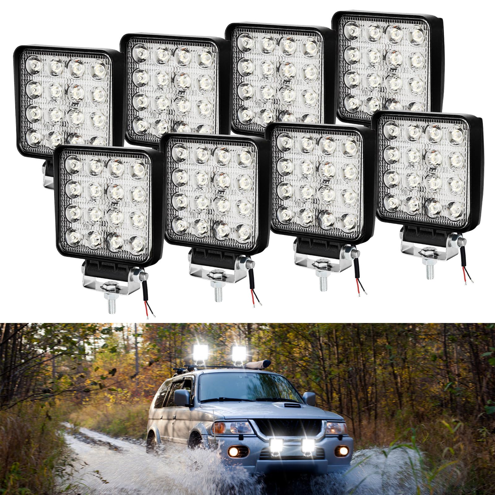 Gimisgu 8 Pack LED Arbeitsscheinwerfer 12V/24V 48W Led Zusatzscheinwerfer IP67 Wasserdicht Offroad Scheinwerfer Kaltweiß Arbeitslicht für SUV Auto Traktor Bagger von Gimisgu