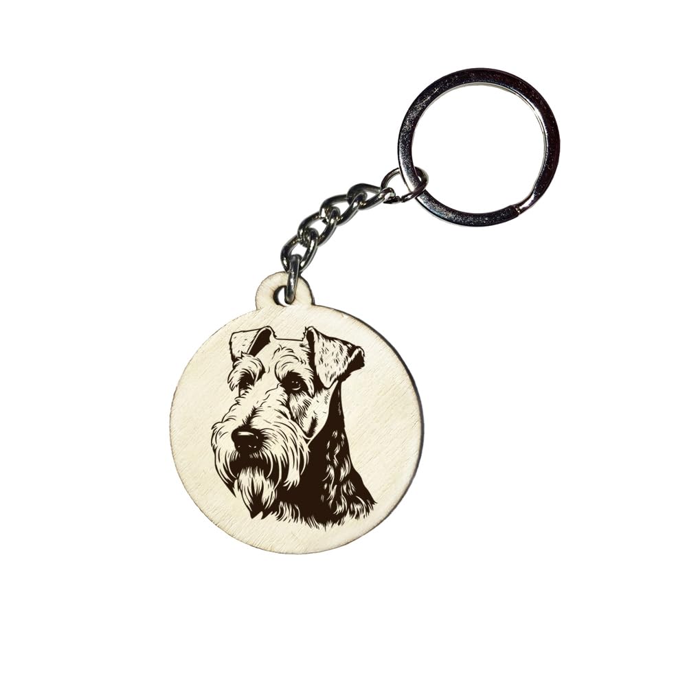 Girahlutions Holz Schlüsselanhänger Hundemarke Rund Ø 35mm Hunderasse Gravur Ihr Hund mit Name Wunschname Personalisiert Airedale Terrier von Girahlutions