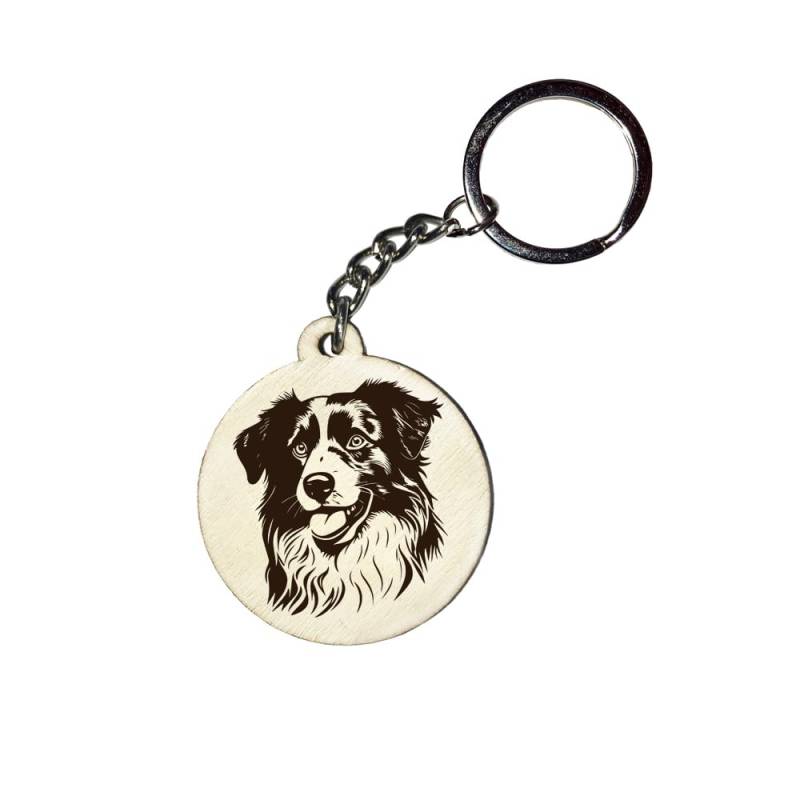 Girahlutions Holz Schlüsselanhänger Hundemarke Rund Ø 35mm Hunderasse Gravur Ihr Hund mit Name Wunschname Personalisiert Australian Shepherd von Girahlutions