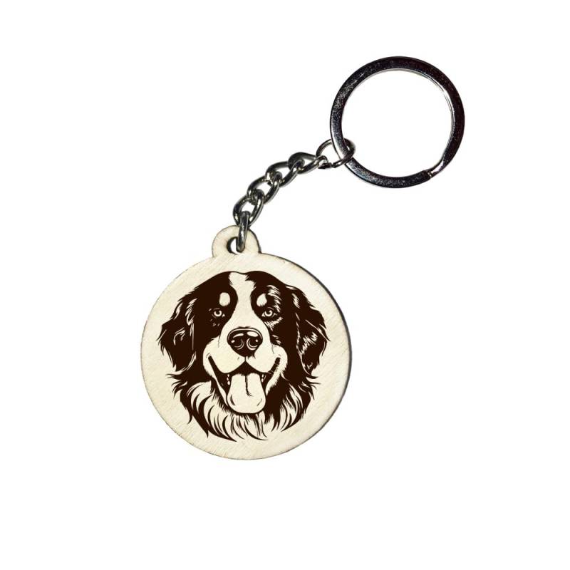 Girahlutions Holz Schlüsselanhänger Hundemarke Rund Ø 35mm Hunderasse Gravur Ihr Hund mit Name Wunschname Personalisiert Berner Sennenhund von Girahlutions