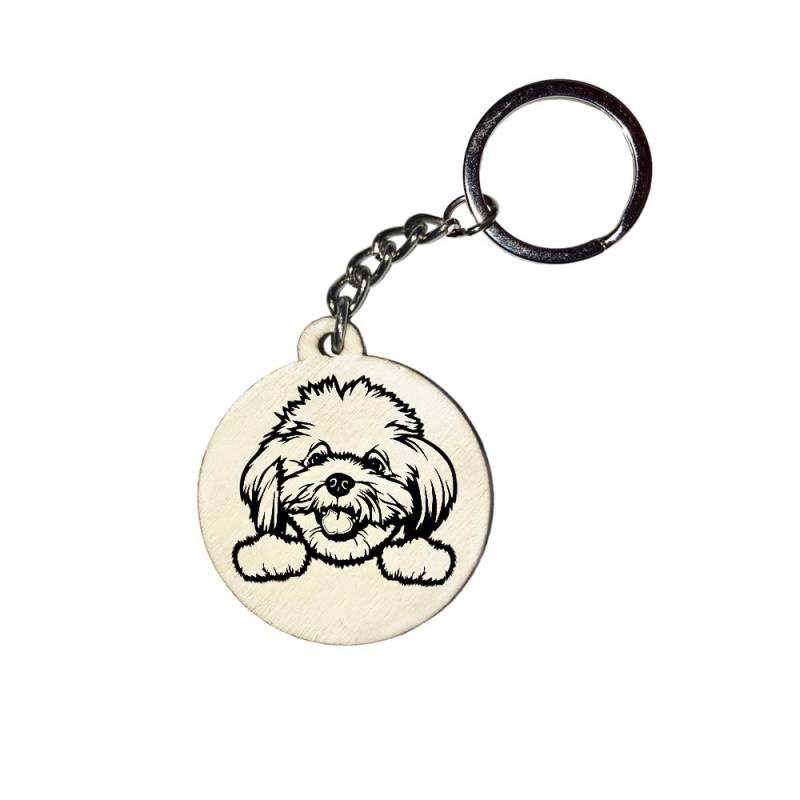 Girahlutions Holz Schlüsselanhänger Hundemarke Rund Ø 35mm Hunderasse Gravur Ihr Hund mit Name Wunschname Personalisiert Bichon Frise 2 von Girahlutions