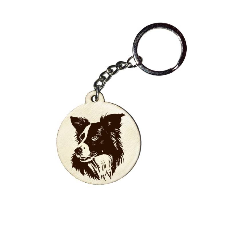 Girahlutions Holz Schlüsselanhänger Hundemarke Rund Ø 35mm Hunderasse Gravur Ihr Hund mit Name Wunschname Personalisiert Border Collie von Girahlutions