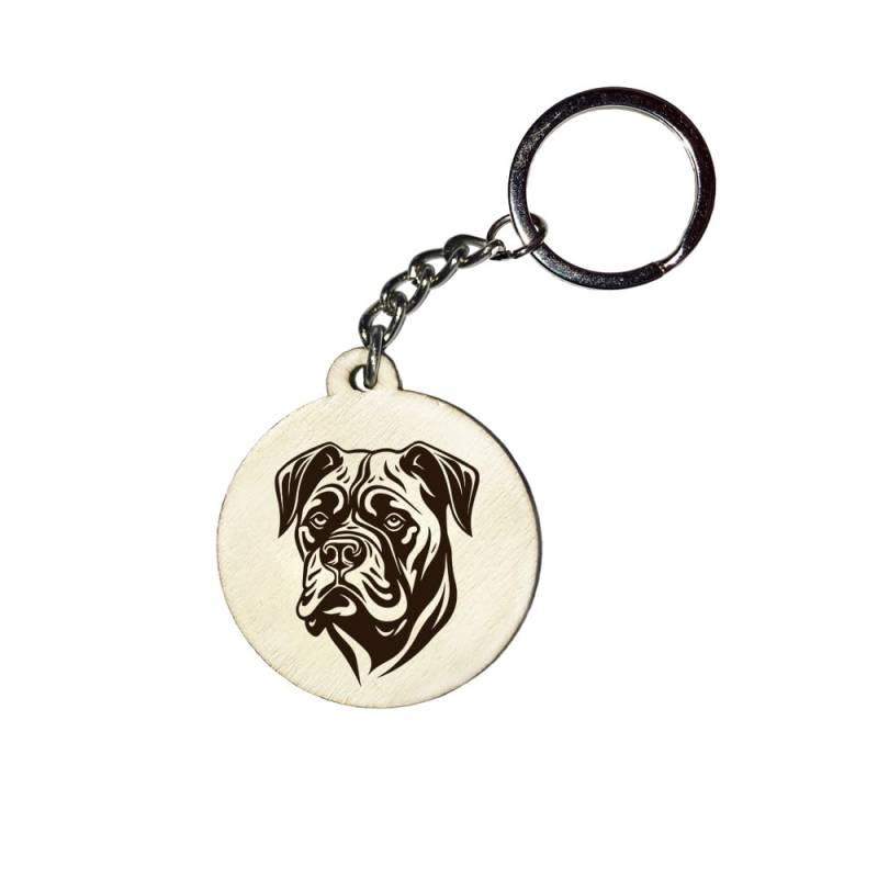 Girahlutions Holz Schlüsselanhänger Hundemarke Rund Ø 35mm Hunderasse Gravur Ihr Hund mit Name Wunschname Personalisiert Cane Corso von Girahlutions