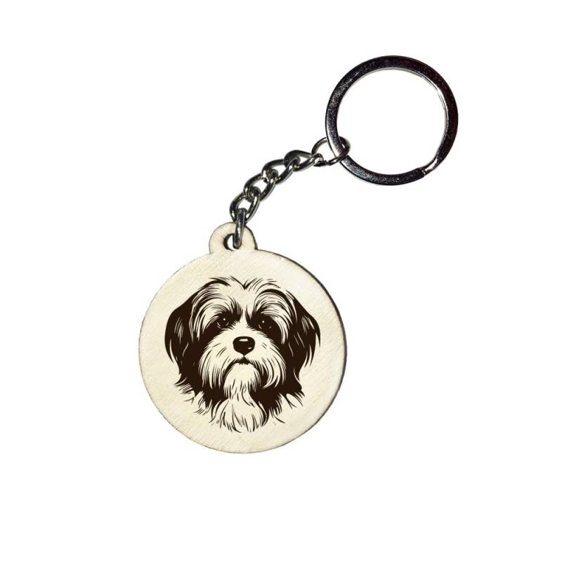 Girahlutions Holz Schlüsselanhänger Hundemarke Rund Ø 35mm Hunderasse Gravur Ihr Hund mit Name Wunschname Personalisiert Havaneser von Girahlutions