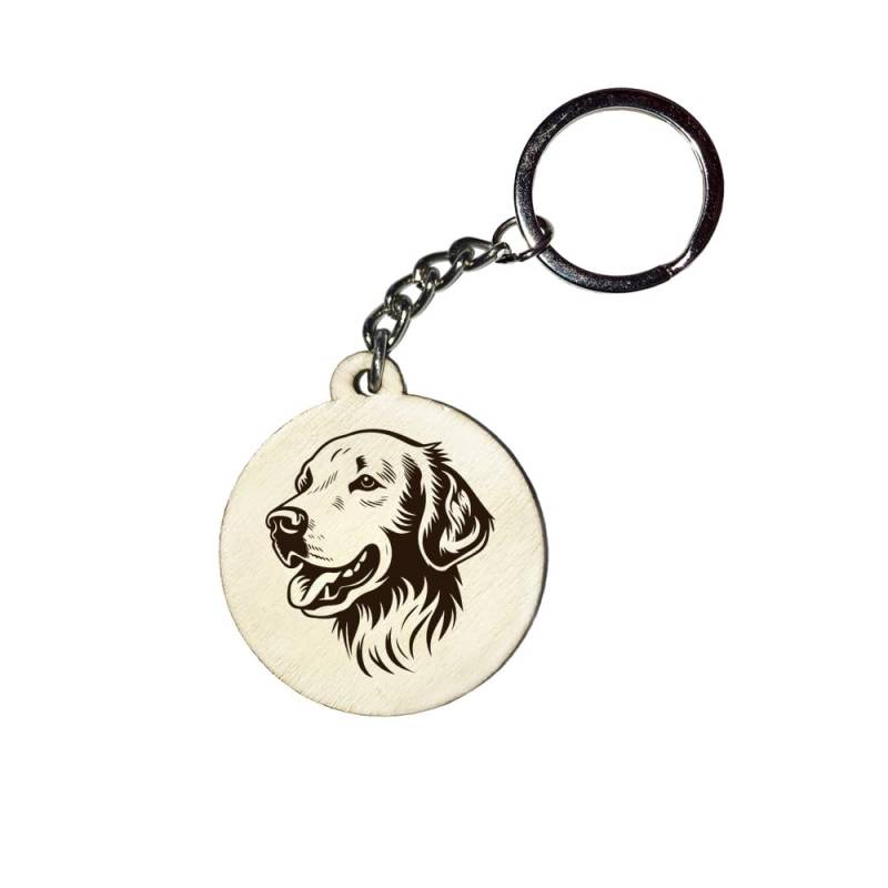 Holz Schlüsselanhänger Hundemarke Rund Ø 35mm Hunderasse Gravur Ihr Hund mit Name Wunschname Personalisiert Golden Retriever von Girahlutions