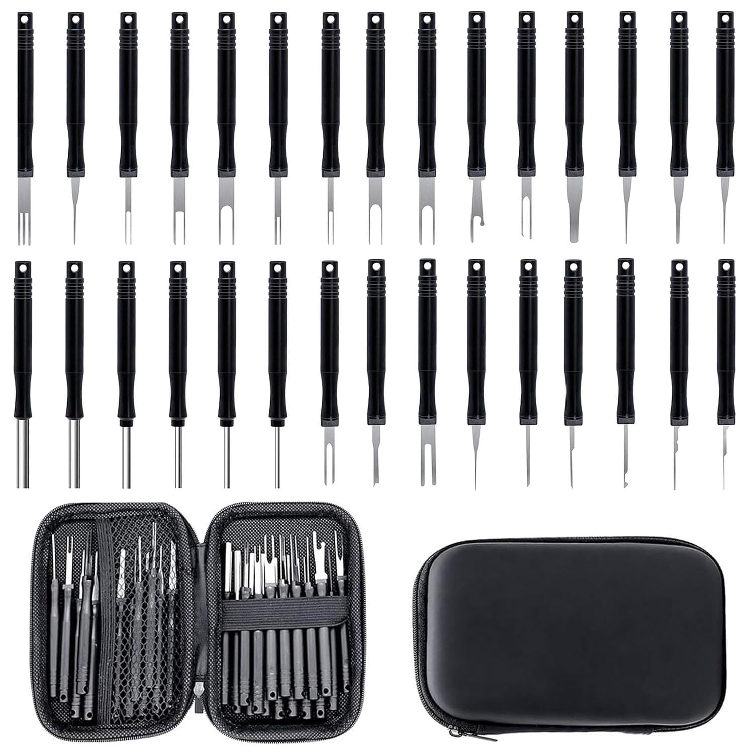 GisWell 30 STK Terminal Entfernung Auspinwerkzeug KFZ Set, Auto Entriegelungswerkzeug Set, Pin Removal Tool Kit,Terminal Removal Tool Kit mit Werkzeugtasche für die meisten Anschlussklemmen von GisWell