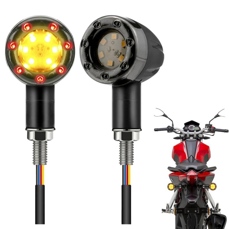 Motorrad-Rückkugel-Blinker, Bullet-LED-Blinker, LED-Retro-Schalter-Blinker, Motorrad-LED-Blinker, Laufbremslicht, Blinker für Motorrad von Gitekain