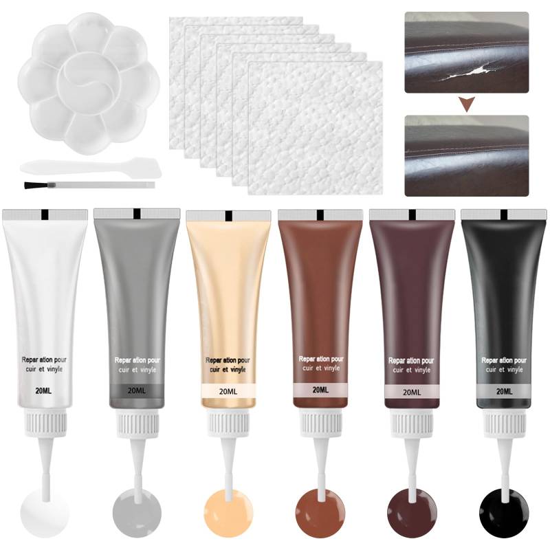 Lederreparatur Creme, 6 Farben Leder Reparatur Set, Fiussigleder Reparatur Set, Leder Restaurator, Kunstleder Reparaturset, Leder Reparatursätze, Lederreparaturset fur Autositze, Sofa, Lederjacke von Giugio