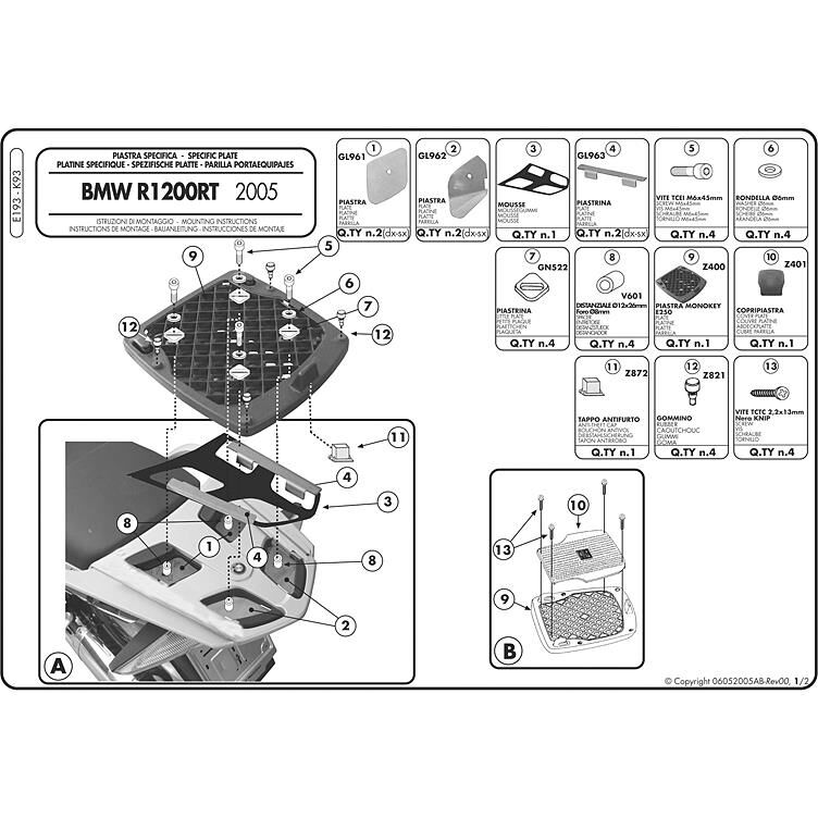 Givi TC-Trägerplatte Monokey® E193 für BMW R 1200 RT 2005-2013 von Givi