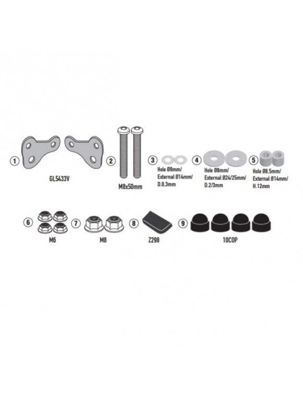 Montagekit für Windschild 100AL/B, 140A/S, für Moto Guzzi V7 Stone (21) von Givi