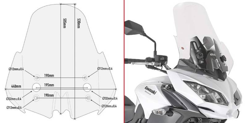 Windschild transparent, 530 mm hoch, 440 mm breit von Givi