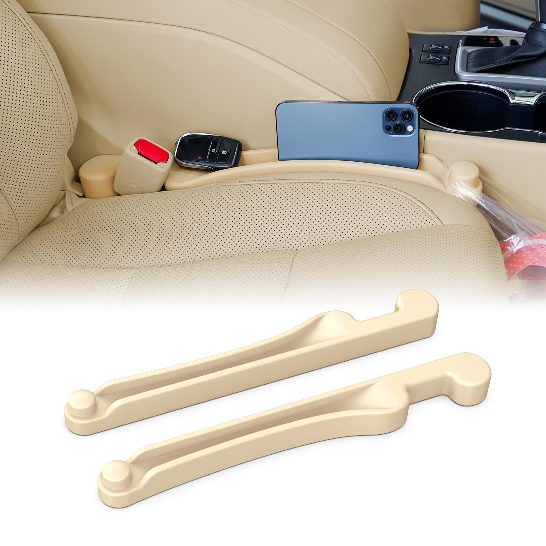 Givifive Auto Zubehör – 2er Set Autositz-Spaltfüller, multifunktional mit Organizer & Haken, 3in1 Spaltstopper, universell für Auto, SUV, LKW – Praktisches Auto Gadget, füllt Sitzspalt (Beige) von Givifive