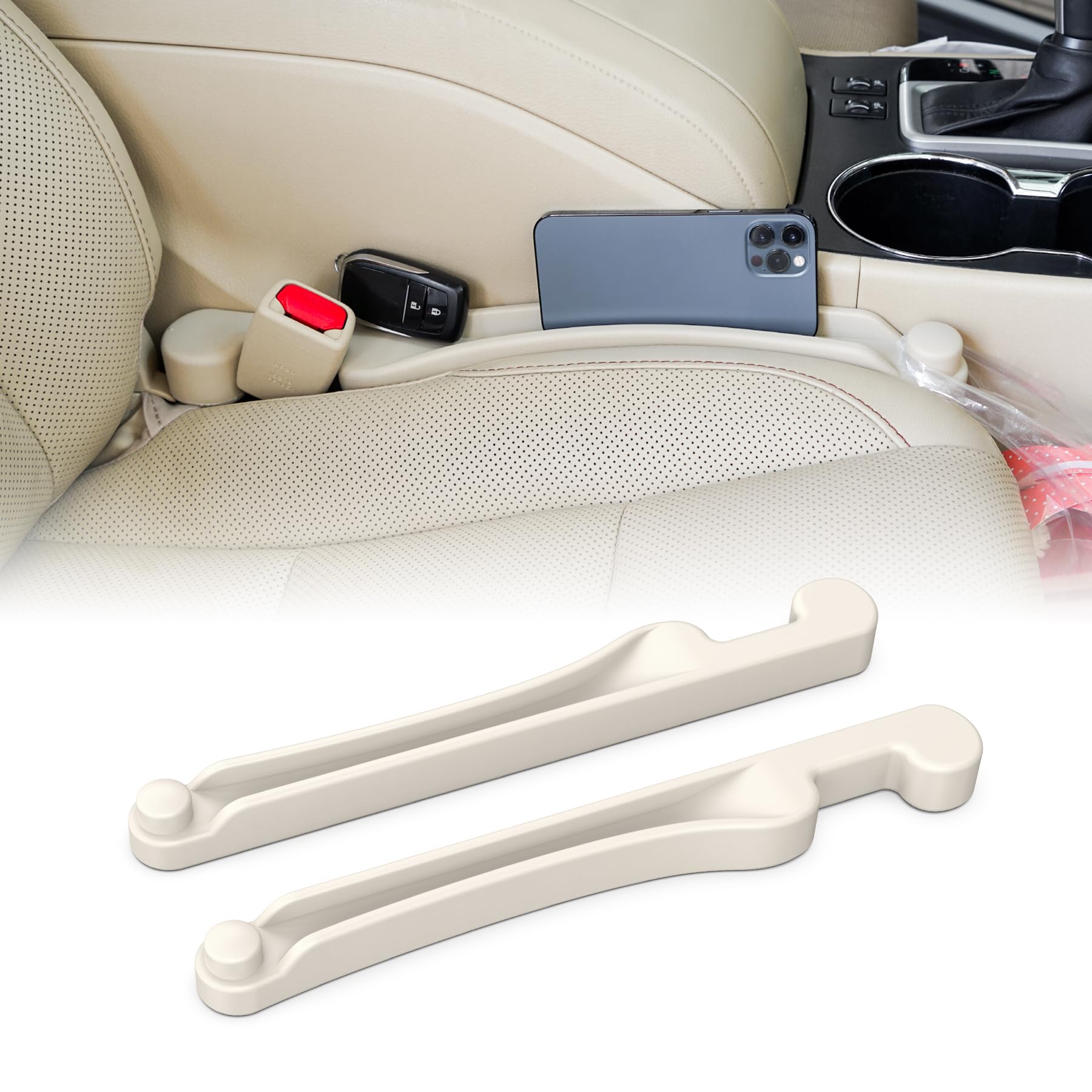 Givifive Auto Zubehör – 2er Set Autositz-Spaltfüller, multifunktional mit Organizer & Haken, 3in1 Spaltstopper, universell für Auto, SUV, LKW – Praktisches Auto Gadget, füllt Sitzspalt (Cremeweiß) von Givifive