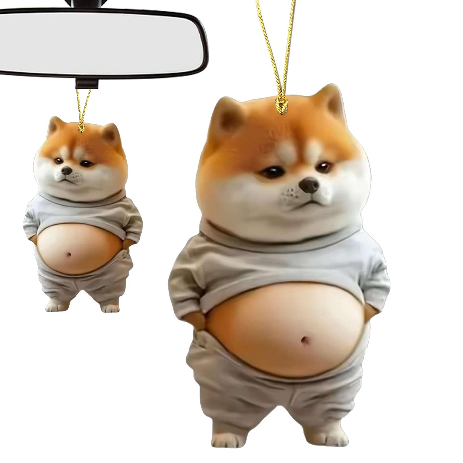 GkgWuxf Hundeverzierung für Auto, fettes Welpenauto -Ornament,Hangable Dog Ornament für Automobile | Fahrzeug Rückspiegel-Zauber, Auto-Innen-Styling-Zubehör 2D Acrylfett-Bauch-Welpendekoration von GkgWuxf