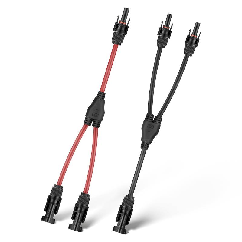 GlamPiece Solarkabel 6mm2 Y-Verteiler 1 Paar Solarpanel Y Stecker Solar Photovoltaik Kabel 1Y2 Stecker Paar, PV Solar Y kabel Kabelverlängerung Solarverbinder Fotovoltaik Kabel (Rot + Schwarz) von GlamPiece