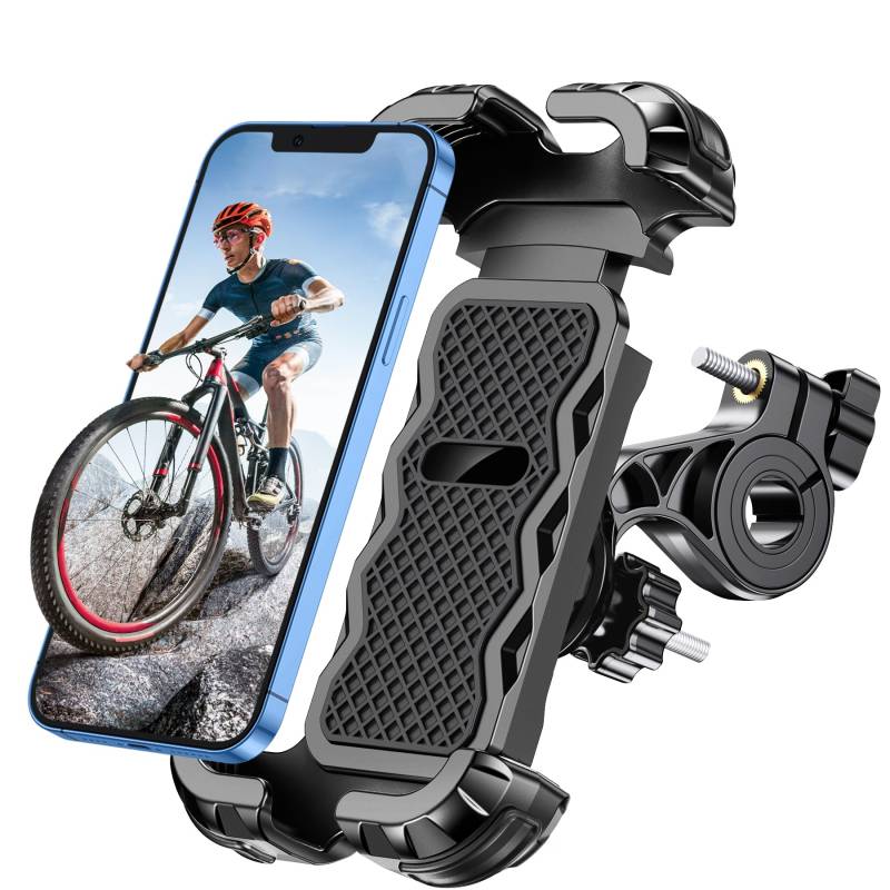 Glangeh Handyhalterung Fahrrad, [Sicheres Schloss] 360° Drehbar Universal Handyhalterung Motorrad, Vollständiger Schutz Fahrrad Handyhalterung für MTB Scooter, für 4,7-6,8 Zoll Smartphone-Schwarz von Glangeh