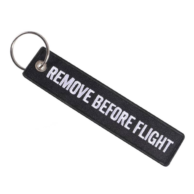 Glanhbnol Schlüsselanhänger mit Aufschrift "Remove Before Flights", doppelseitig, bestickt, vorne und hinten, gewebter Stoff, 13 x 2,8 cm, bestickter Schlüsselanhänger von Glanhbnol