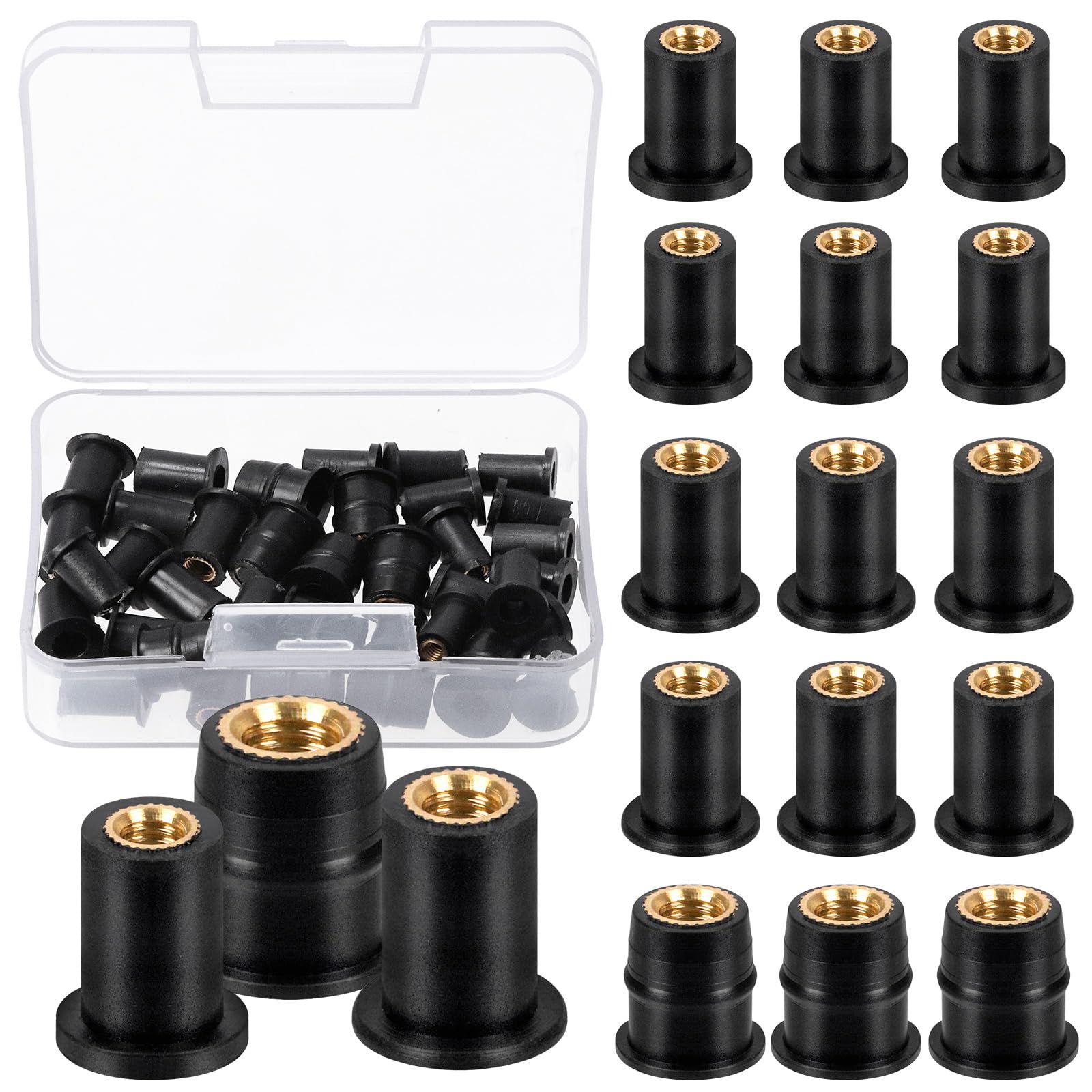 Glarks 37Pcs M4 M5 M6 Gummi Well Mutter, Neopren Verkleidung Befestigungen Windschutzscheibe Motorrad Befestigungen mit Edelstahl Schraube Messing Kupfer Bolzen Well Mutter für Motorrad Kanu, Boot von Glarks