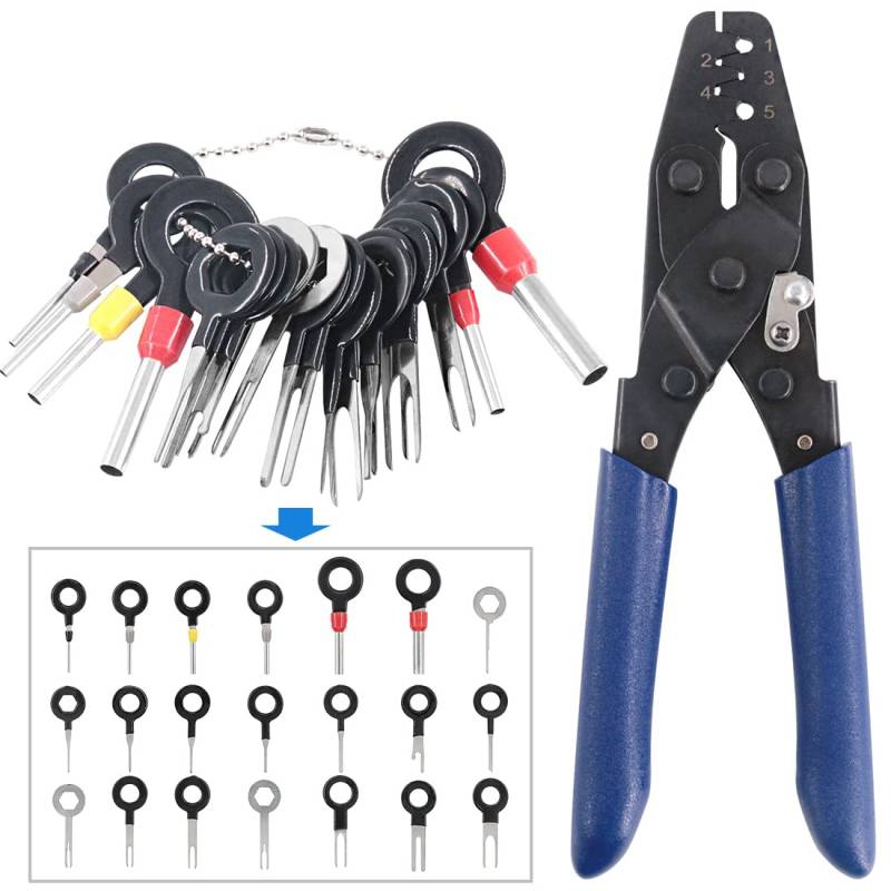 Glarks Pin Terminals Tool Set, A Crimper Tool and 21Pcs Pin Terminals Removal Key Tools for Car Auto Wire Connector Terminal Pin Crimping and Extractor Puller Remover Repair von Glarks