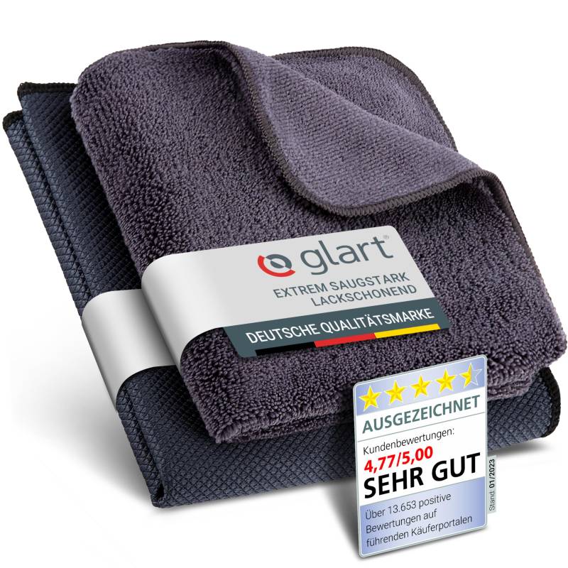 Glart 4432K 2er Set Autopflege Mikrofasertücher für die Auto Scheibenreinigung, Microfasertücher Spezial Fishskin 60 x 40 cm Mikrofasertuch und Trockentuch 32 x 32 cm, Waschset auch für Fensterputzer von Glart