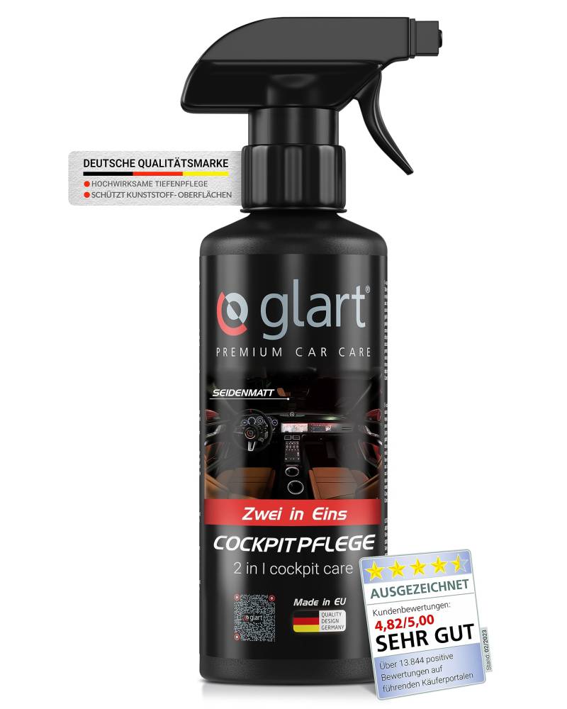 Glart 45CP Cockpitpflege Auto Zubehör, Tiefenpflege glänzend für tiefen schwarzen Glanz auf allen Innenraum Kunststoffteilen, 500 ml Autopflege Reiniger von Glart