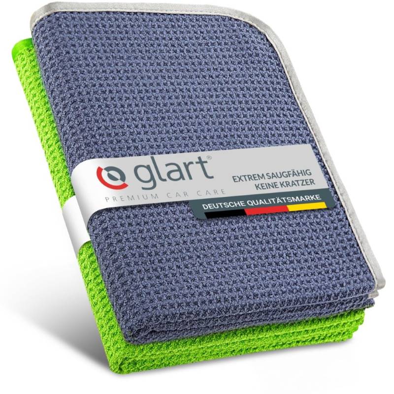 Glart Auto Trockentuch Waffeltuch - 2er Set - Premium Mikrofasertücher Auto extra saugstark - 70x40cm - Kratzfreies Trocknen vor Autopolitur & nach Felgenbürste - Mikrofaser Trockentuch – Grün von Glart