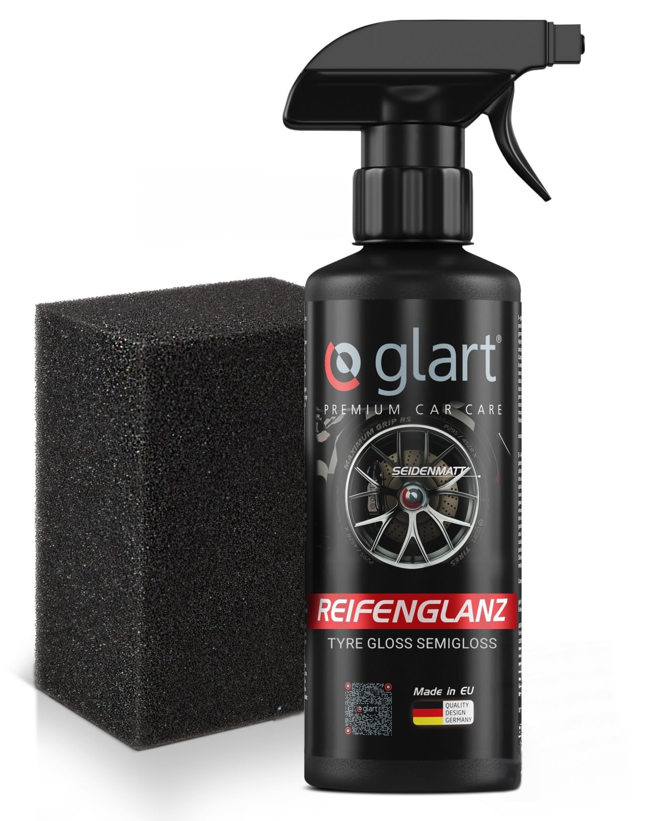 Glart Reifenglanz-Premium Autoreifen Pflege für matten Seidenglanz-500ml Autoreifen Glanzspray inkl. Auftragsschwamm für professionelle Auto Aufbereitung - Kunststoffpflege Auto Gummipflege von Glart