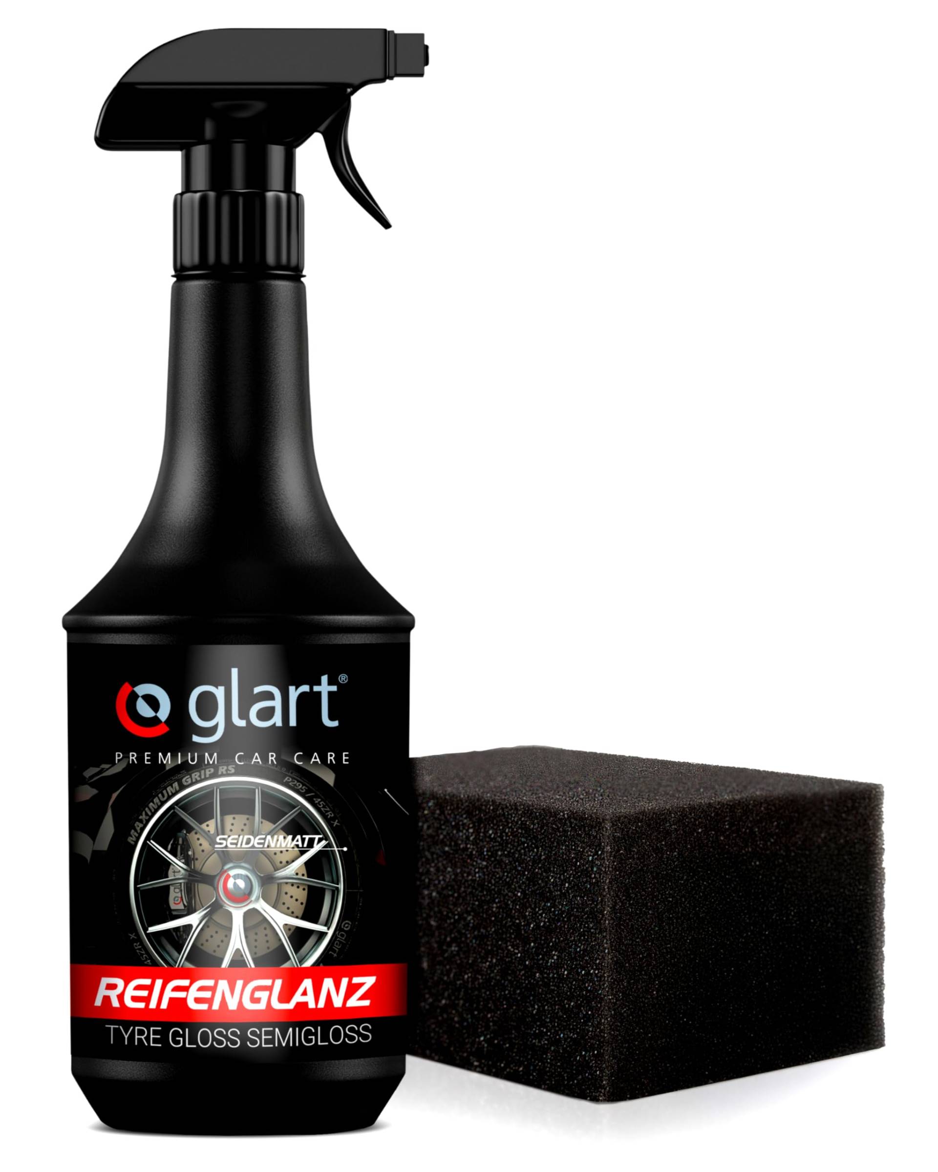 Glart Reifenglanz Reifenglanzspray - Tire Shine, Reifen Schwarz, für matten Seidenglanz - 1000ml Reifenpflege Auto inkl. Auftragsschwamm für Reifen Glanz & Profi Autopflege - Gummi Pflegemittel Auto von Glart