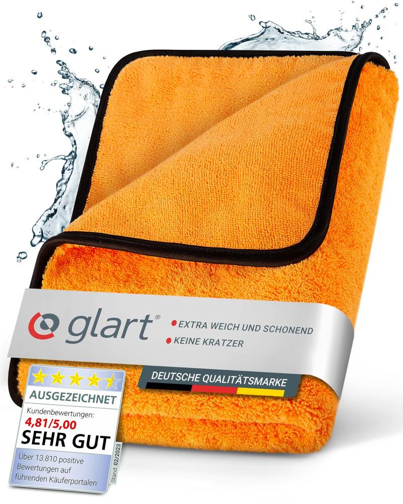 Glart Auto Trockentuch XXL - Microfasertuch Autopflege, saugstark, 90x60cm für kratzfreies Trocknen, Auto Mikrofasertuch - Großes Auto Mikrofasertuch, Orange, Microfasertücher Auto - Poliertuch Auto von Glart