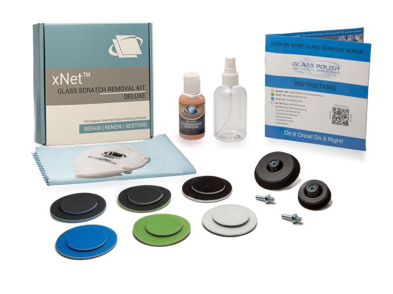 Glass Polish 28004 Deluxe Do-it-Yourself-Kit zur Entfernung von Glaskratzern für alle Glasoberflächen – Ø 50 mm und 75 mm mit Bohraufsatz von Glass Polish