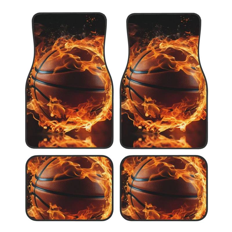 Auto Fußmatten 4 Stück Universal Auto Fußmatten Basketball auf Feuer Auto Matte Set Kristall Samt Fußmatten für Auto Rutschfeste Auto Fußpolster Auto Teppich Auto Liner Dekor Fersenpolster für SUV von GlbnSHeric