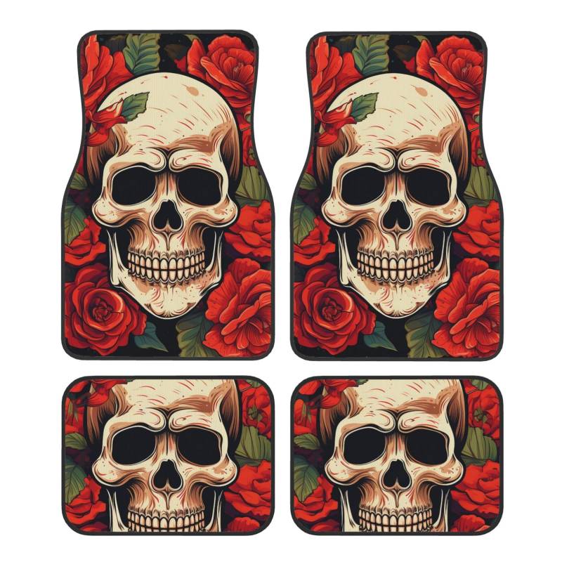 Auto Fußmatten 4 Stück Universal Auto Fußmatten Sugar Skull Rose Automatten Set Kristall Samt Fußmatten für Auto Rutschfeste Auto Fußpolster Auto Teppich Auto Liner Dekor Fersenpolster für SUV Meiste von GlbnSHeric