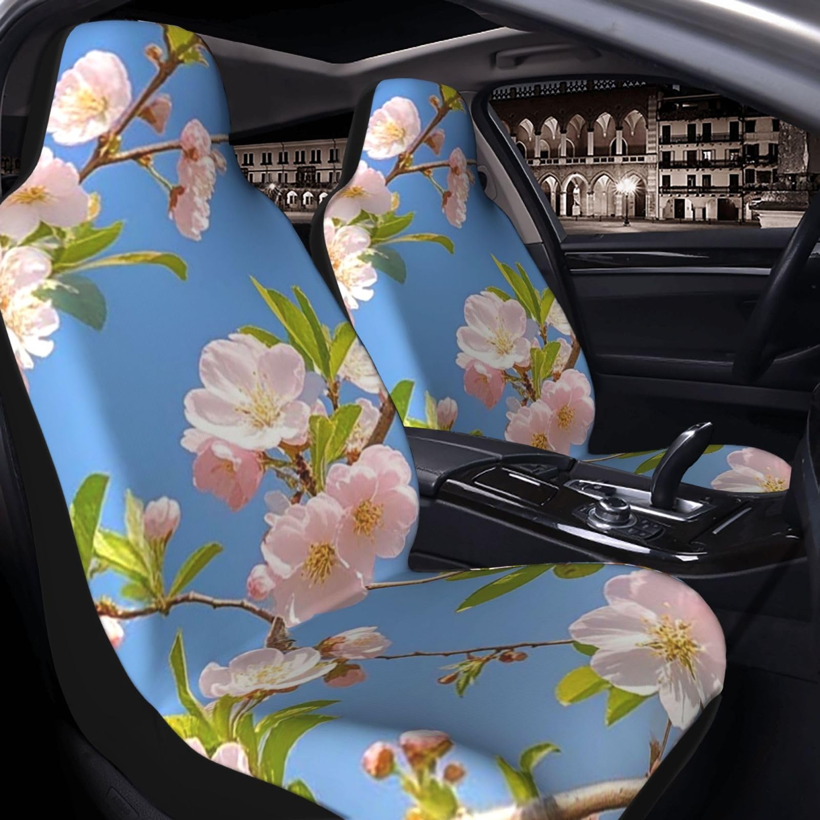 Autositzbezug 2 Stück Sitzbezüge für Auto Vordersitzschoner Japanische Blumen Kirschblüte Sitzbezüge Autositzmatte mit Gummiband Sitzschoner Autozubehör 2 Stück von GlbnSHeric