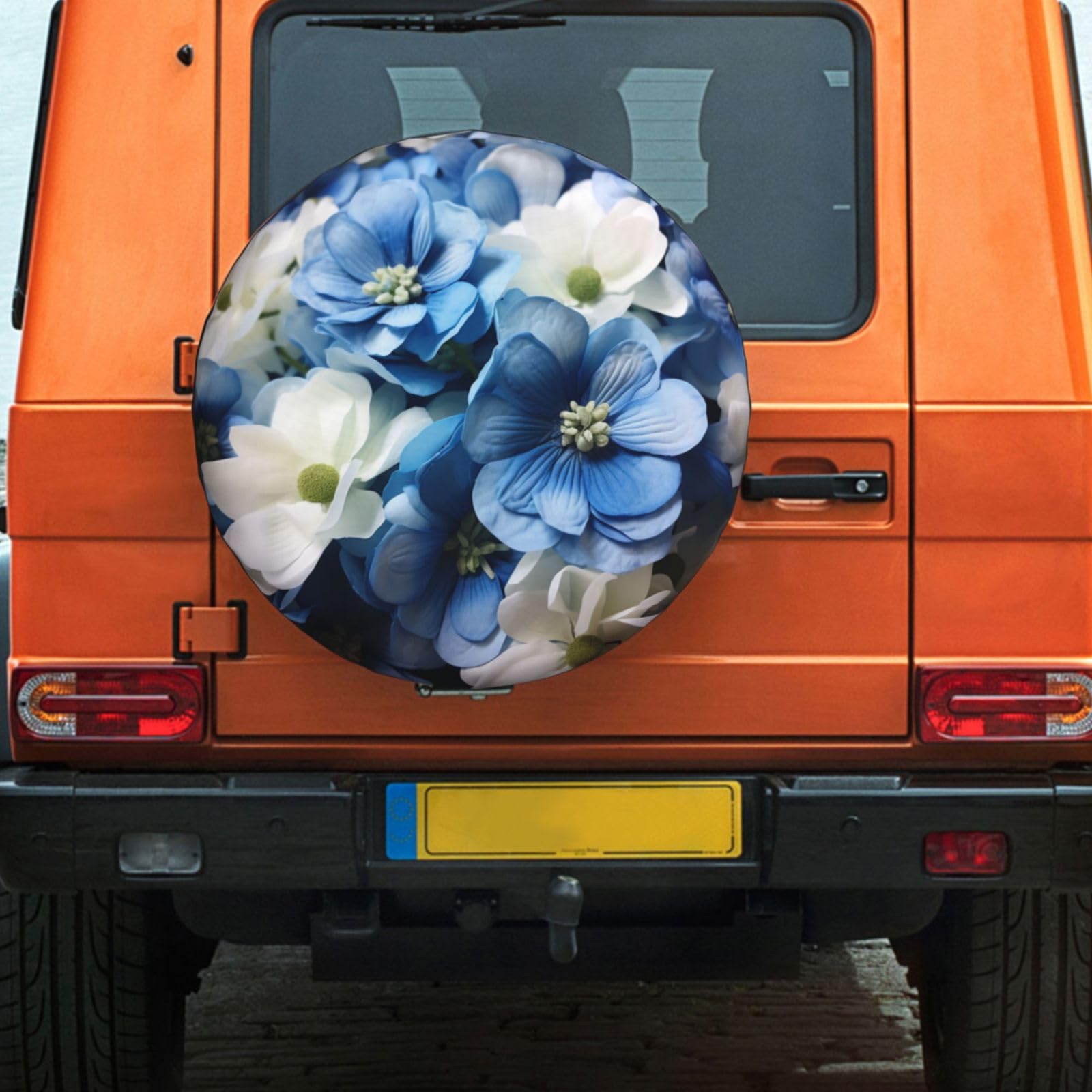 Ersatzreifenabdeckung, wasserdicht, Radabdeckung, Reifenschutzabdeckung für Auto, blau-weiße Blumen-Reifenabdeckung, Ersatzradabdeckung, Ersatzradschutz mit Kordelzug, 35–43 cm von GlbnSHeric