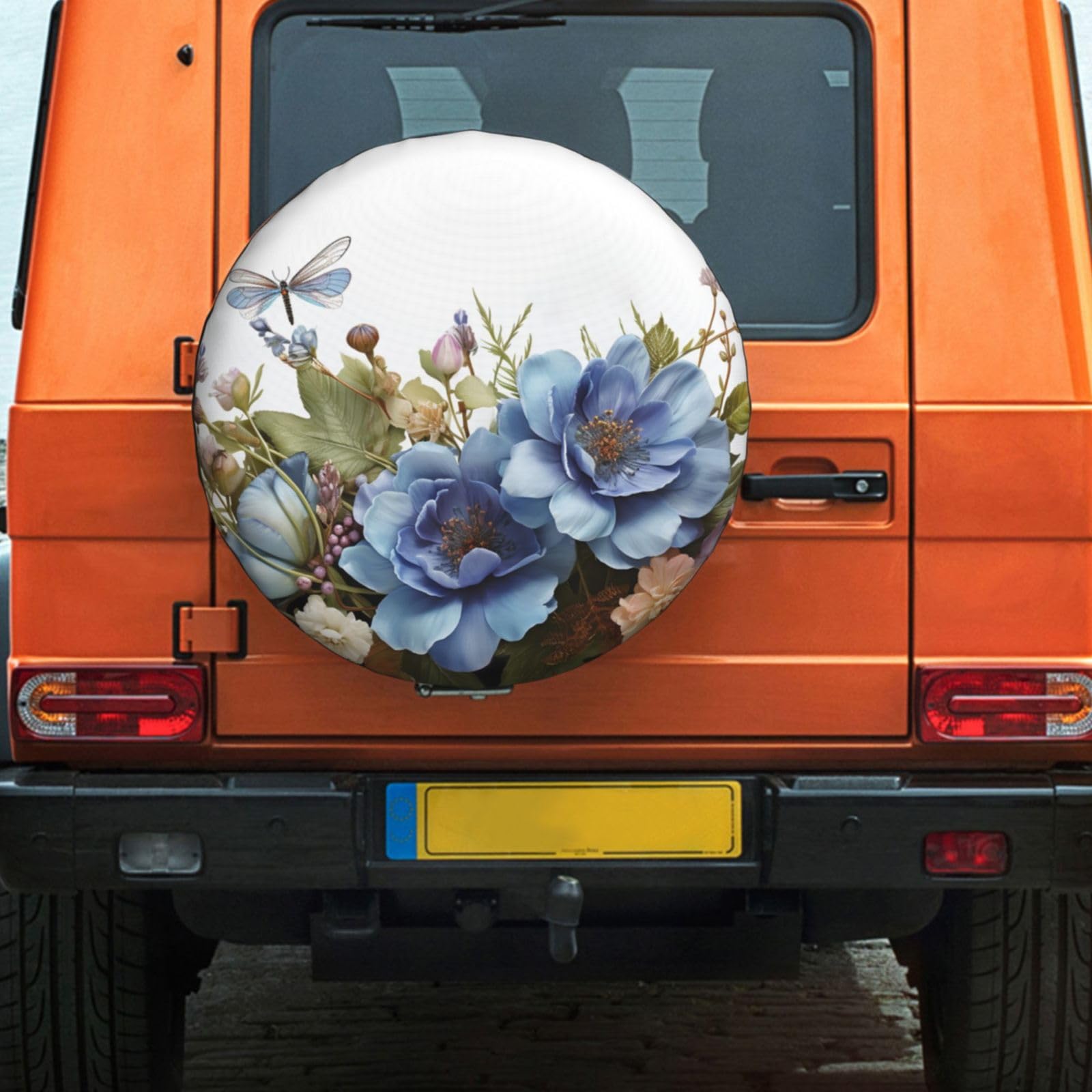 Ersatzreifenabdeckung, wasserdicht, Reifenschutzabdeckung für Auto, blaue Blumen, Reifenabdeckung, Ersatzradabdeckung, Ersatzradschutz mit Kordelzug, 35–43 cm von GlbnSHeric