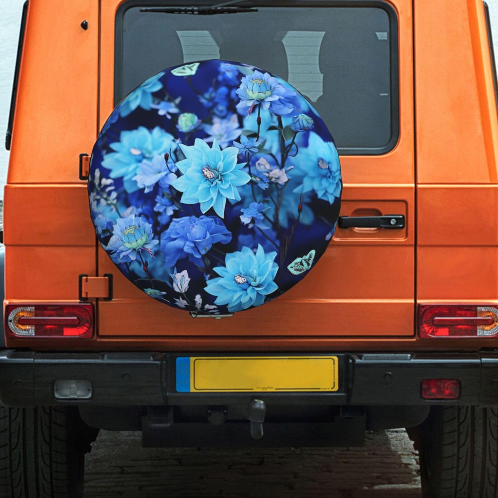 Ersatzreifenabdeckung, wasserdicht, Reifenschutzabdeckung für Auto, schöne blaue Blumen, Reifenabdeckung, Ersatzradabdeckung, Ersatzradschutz mit Kordelzug, 35–43 cm von GlbnSHeric