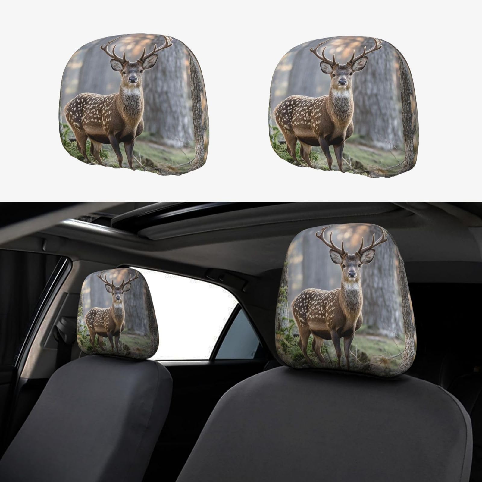 GlbnSHeric Auto-Kopfstützenbezug, Autositz-Kopfstützenbezüge, Camouflage, Hirsch, Kopfstützenbezüge für Auto, personalisierbar, Autozubehör, Kopfstützenschutz für LKW, SUV von GlbnSHeric