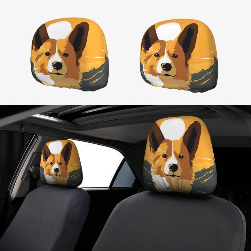 GlbnSHeric Auto-Kopfstützenbezug, Autositz-Kopfstützenbezüge, Corgi-Silhouette, Kopfstützenbezüge für Auto, personalisierte Autositz-Kopfstützenbezug, Autozubehör, Kopfstützenschutz für LKW, SUV von GlbnSHeric