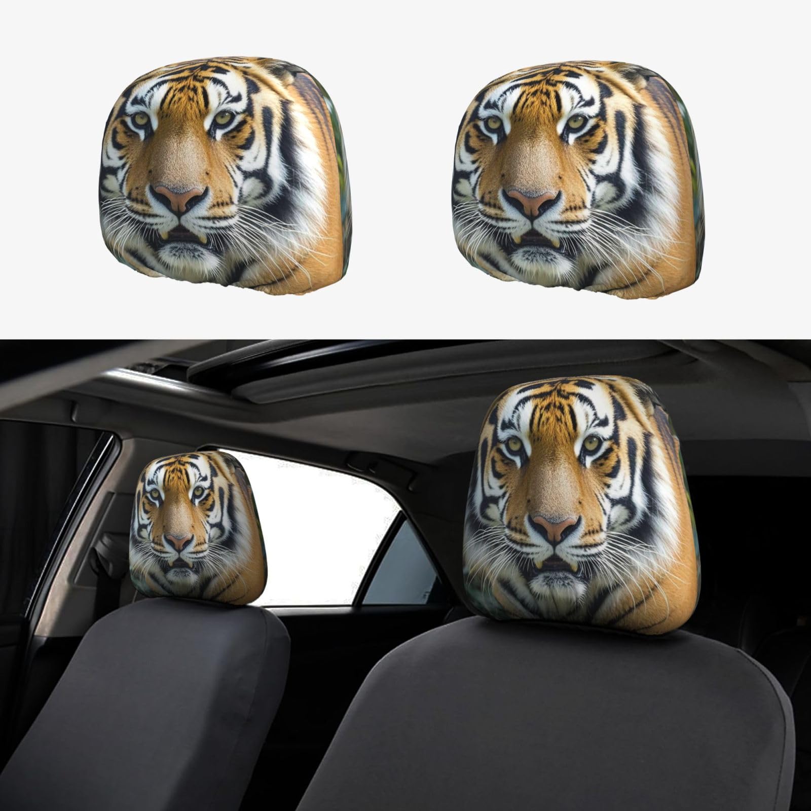 GlbnSHeric Auto-Kopfstützenbezug, Autositz-Kopfstützenbezüge, Wildtiere, Tiger, Kopfstützenbezüge für Auto, personalisierbar, Autositz, Kopfstützenbezug, Autozubehör, Kopfstützenschutz für LKW, SUV von GlbnSHeric