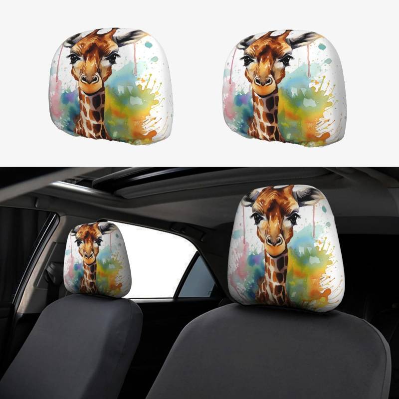 GlbnSHeric Autositz-Kopfstützenbezüge, niedliche Giraffe, Aquarell, Kopfstützenbezüge für Auto, personalisierbar, Autositz, Kopfstützenbezug, Autozubehör, Kopfstützenschutz für LKW, SUV von GlbnSHeric